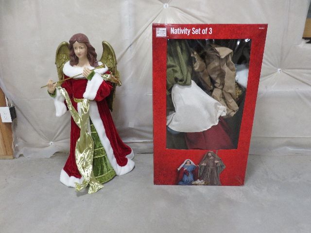 LARGE 3-PIECE NATIVITY SET WITH SEPARATE ANGEL