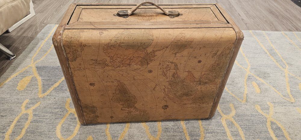 Antique Vintage Luggage Style Worldmap Coffee Tabl