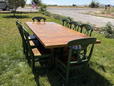 Large Dining Table, 8 sturdy chairs.
