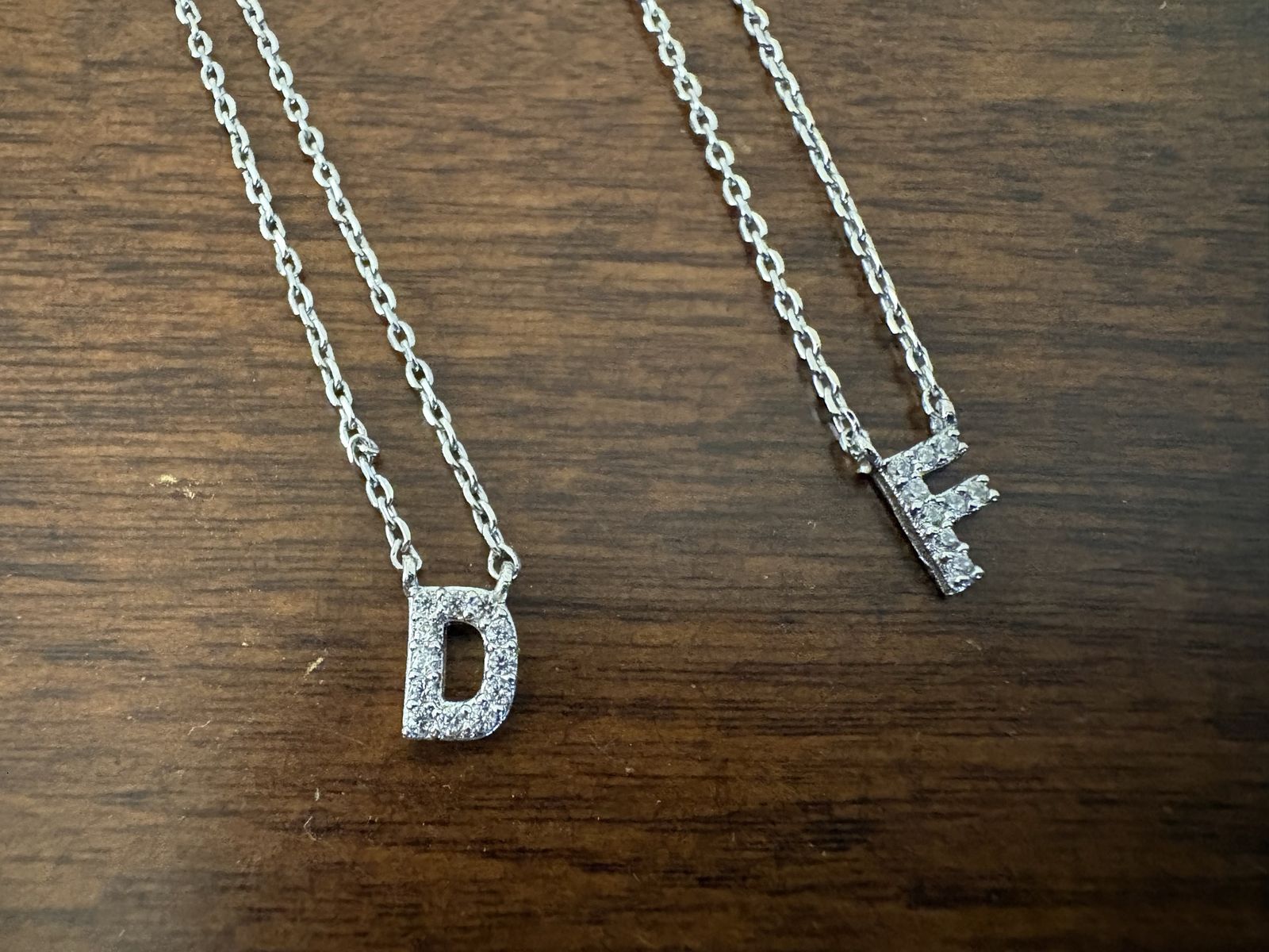 New Silver Tone Necklace w/ Rhinestone Letter D or F