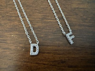 New Silver Tone Necklace w/ Rhinestone Letter D or F