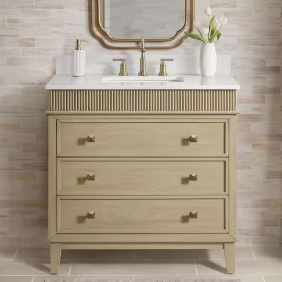Home Decorators Collection Danby 36 in. Single Sink Platinum Oak Bath Vanity with White Engineered Marble Top (Assembled)