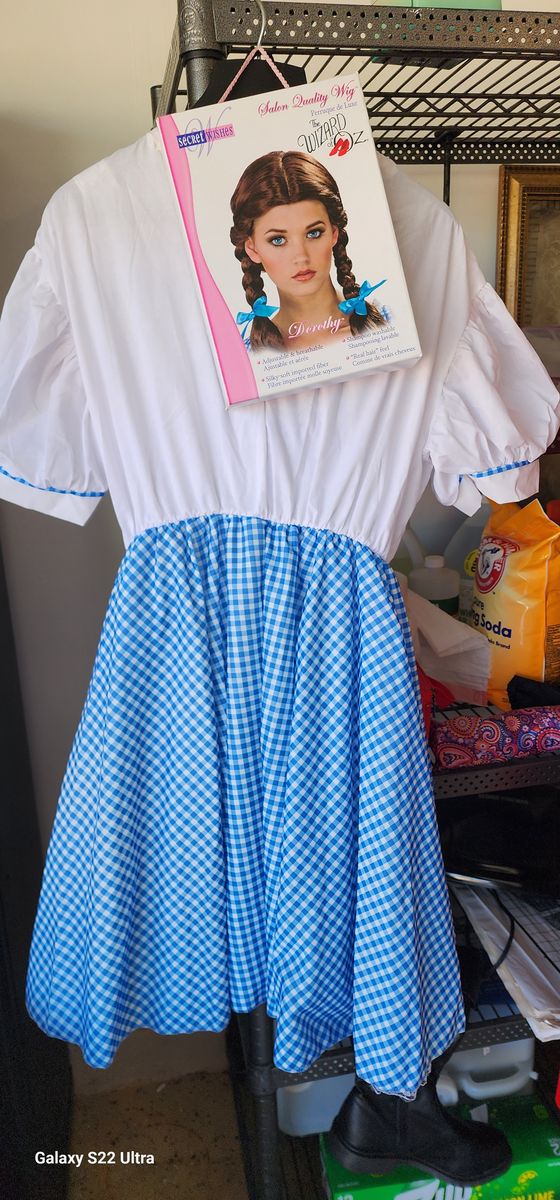 Wizard of Oz Dorothy Costume - Dress, Wig, and Ruby Slipper Boot Tops