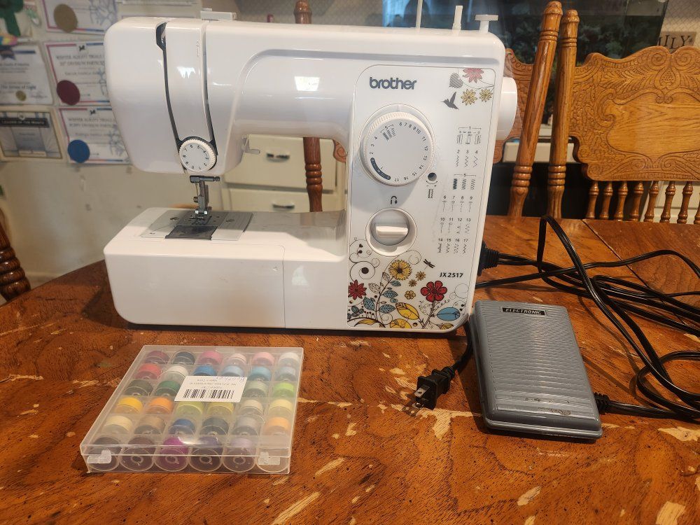 Brother Electric Sewing Machine White Floral Pattern with Power Cord and Pedal