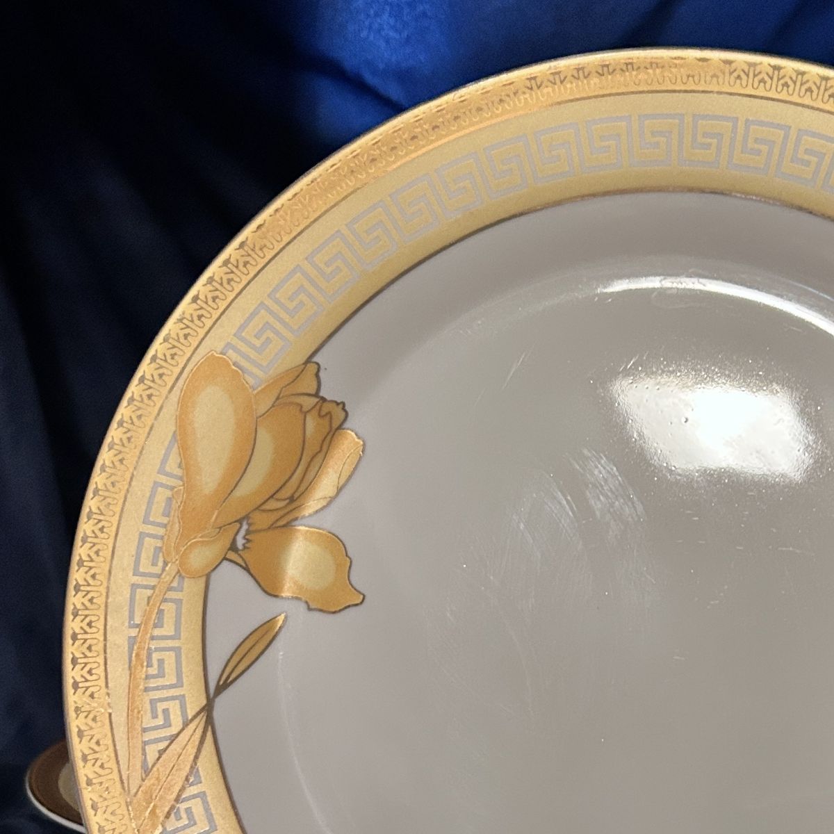 NEW DISHES Set of 15 Gold & Yellow Greek Key with Floral Design
