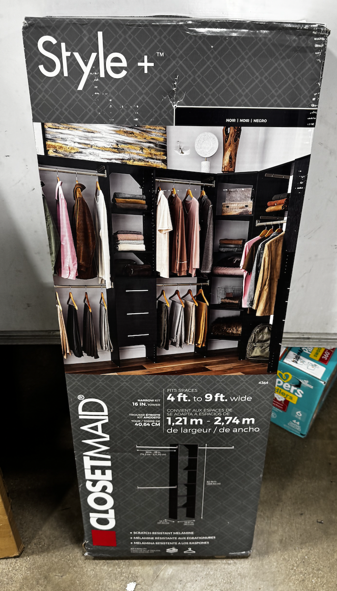 NEW Style+ 72 in. W - 113 in. W Noir Narrow Wood Closet System