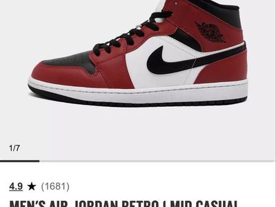 Nike Air Jordan Retro 1 Mid Casual Shoes - Red, Black, White - Men's