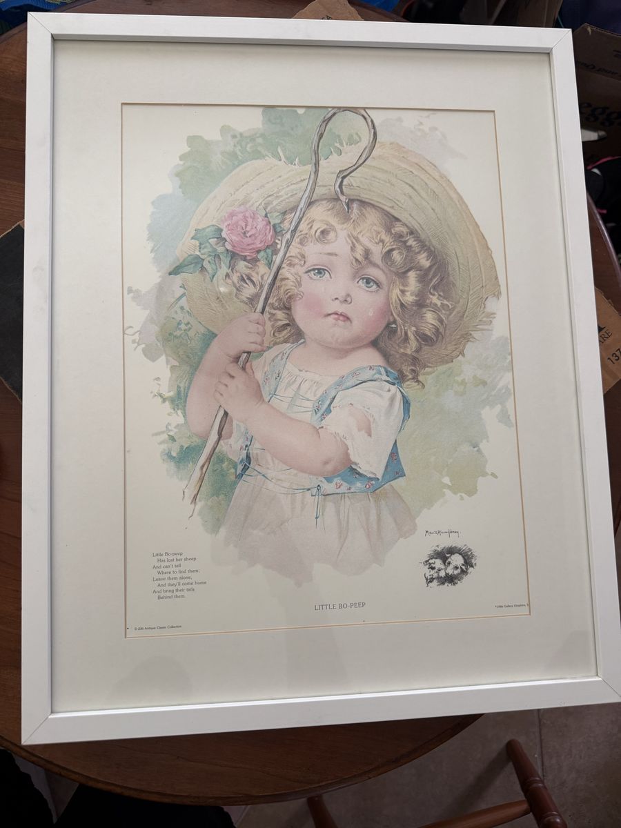 Vintage "Little Bo-Peep" Print by Maud Humphrey, Framed Nursery Art
