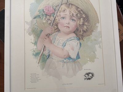 Vintage "Little Bo-Peep" Print by Maud Humphrey, Framed Nursery Art