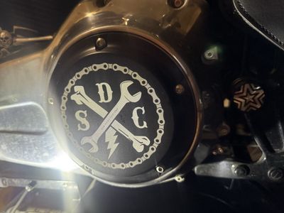 San Diego Customs SDC Derby Cover - Black Anodized Harley twin cam