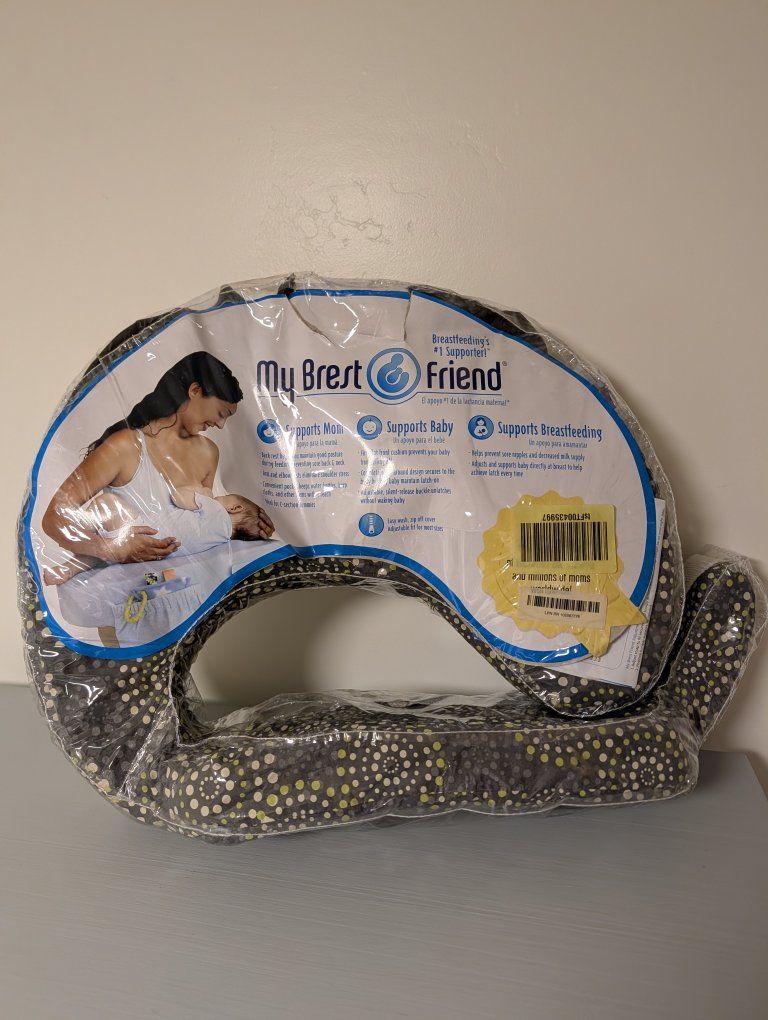 My Brest Friend Original Nursing Pillow - Green/Grey Polka Dot - Adjustable Support