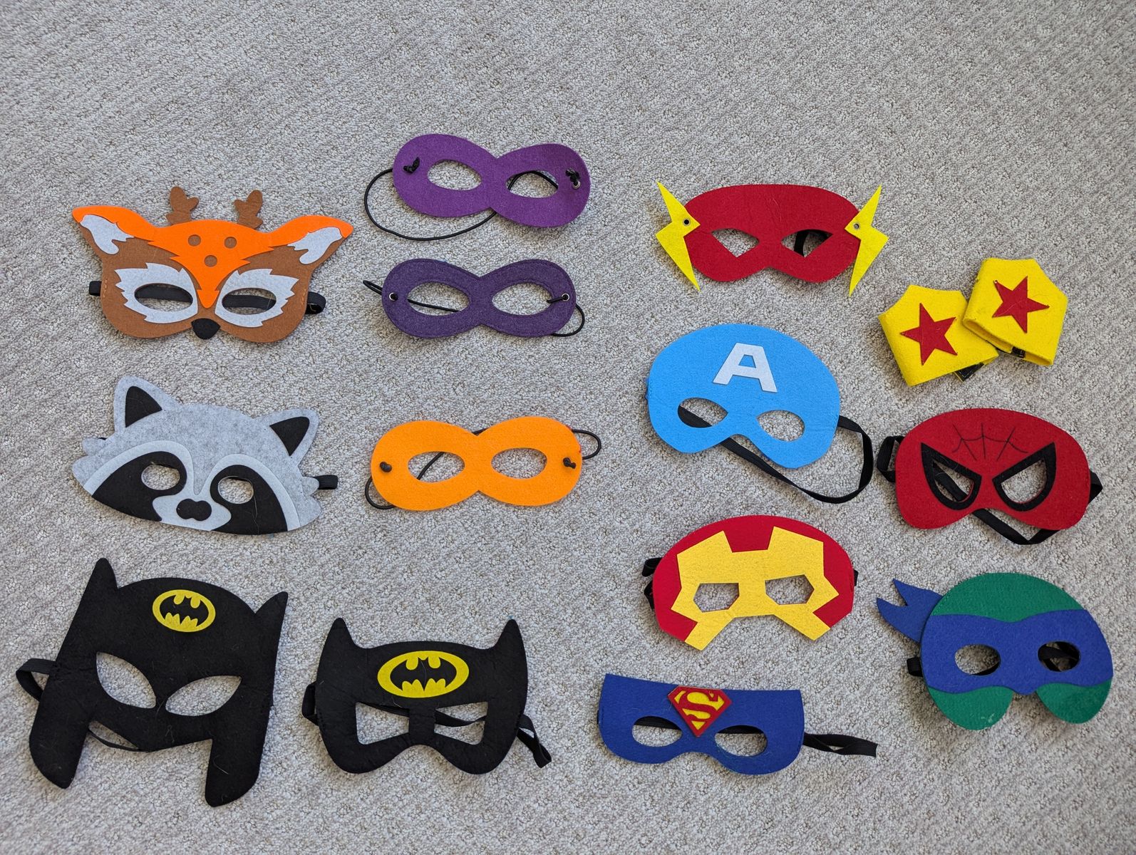 Various Felt Super Hero/Animal Face Masks for Costumes/Playroom