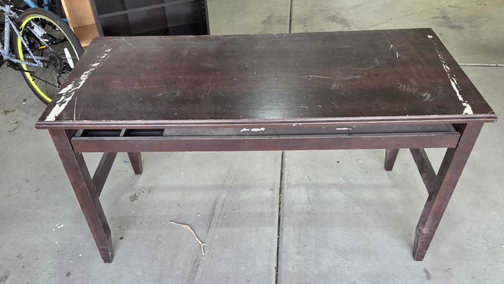 Wooden Desk with Pull-Out Storage Drawer - Dark Wood Finish