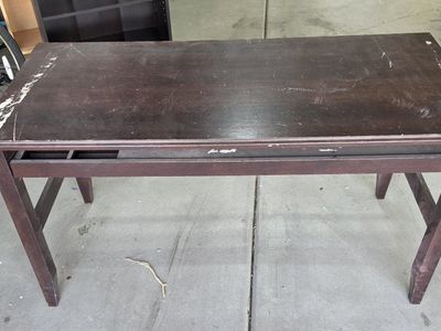 Wooden Desk with Pull-Out Storage Drawer - Dark Wood Finish