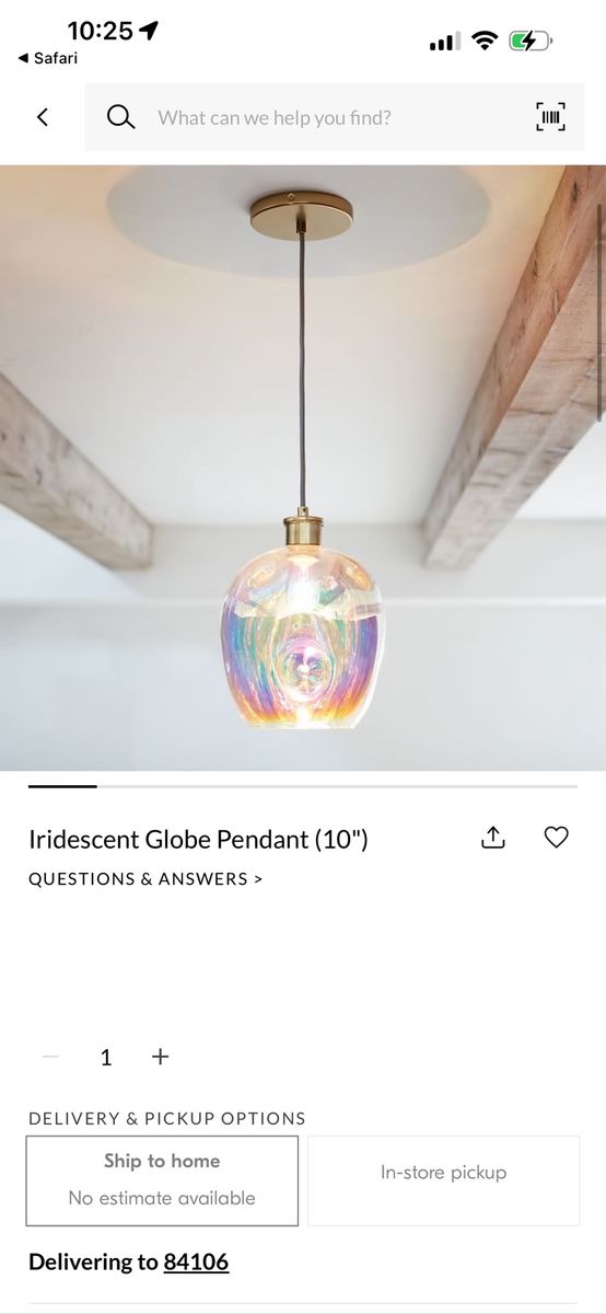 Iridescent Glass Globe Pendant Light - 10 Inch Brass Hardware