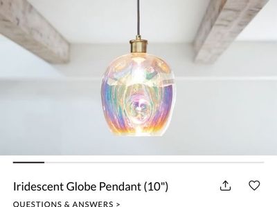 Iridescent Glass Globe Pendant Light - 10 Inch Brass Hardware