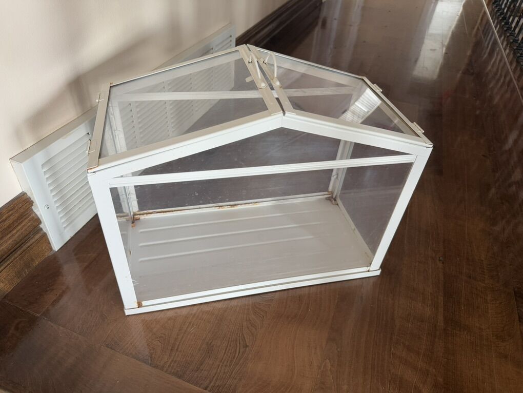 Large Metal and glass terrarium 18” long 14” tall