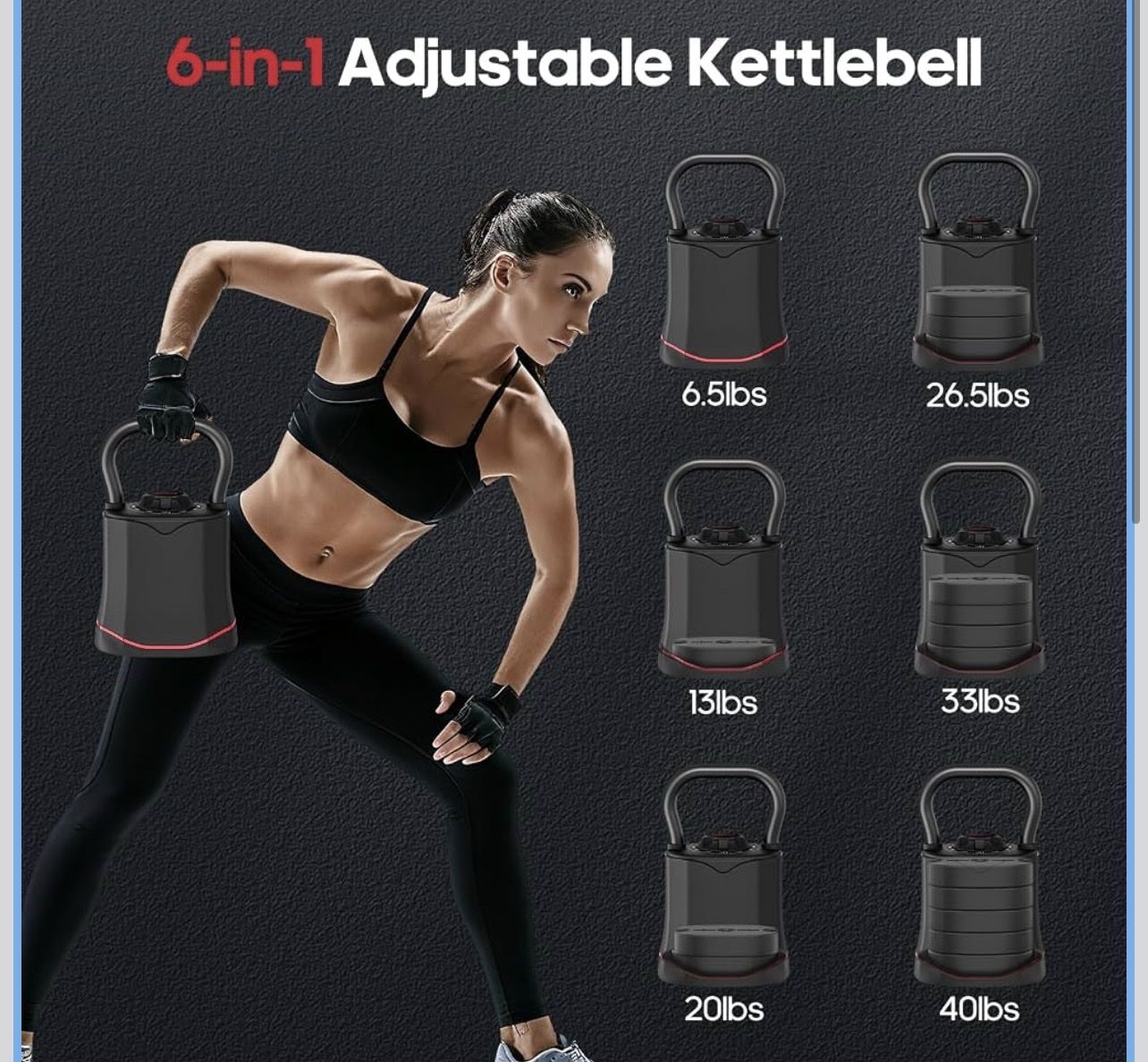 6-in-1 Adjustable Kettlebell Set (6.5 lbs to 40 lbs)