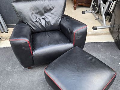 Black Leather Club Chair with Ottoman