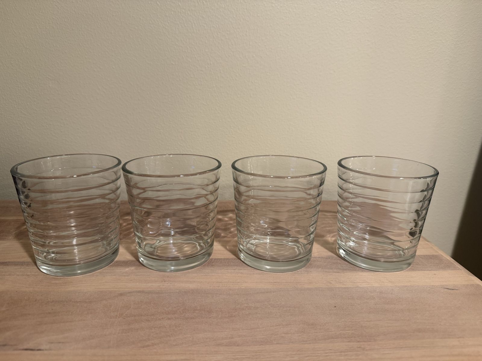 Set of 4 Clear Ribbed Glass Tumblers