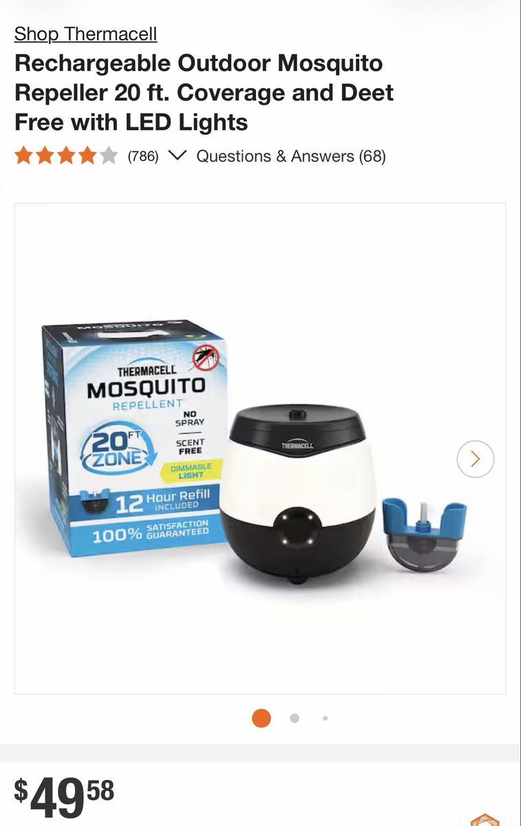 Thermacell Rechargeable Outdoor Mosquito Repeller with Dimmable LED Light.