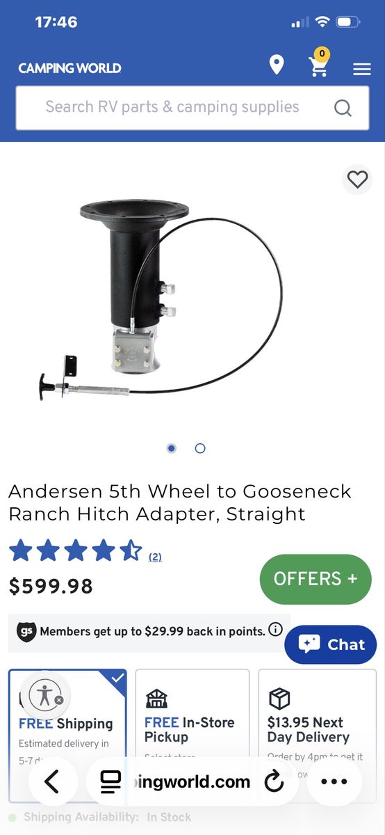 Andersen 5th Wheel to Gooseneck Ranch Hitch Adapter, Straight