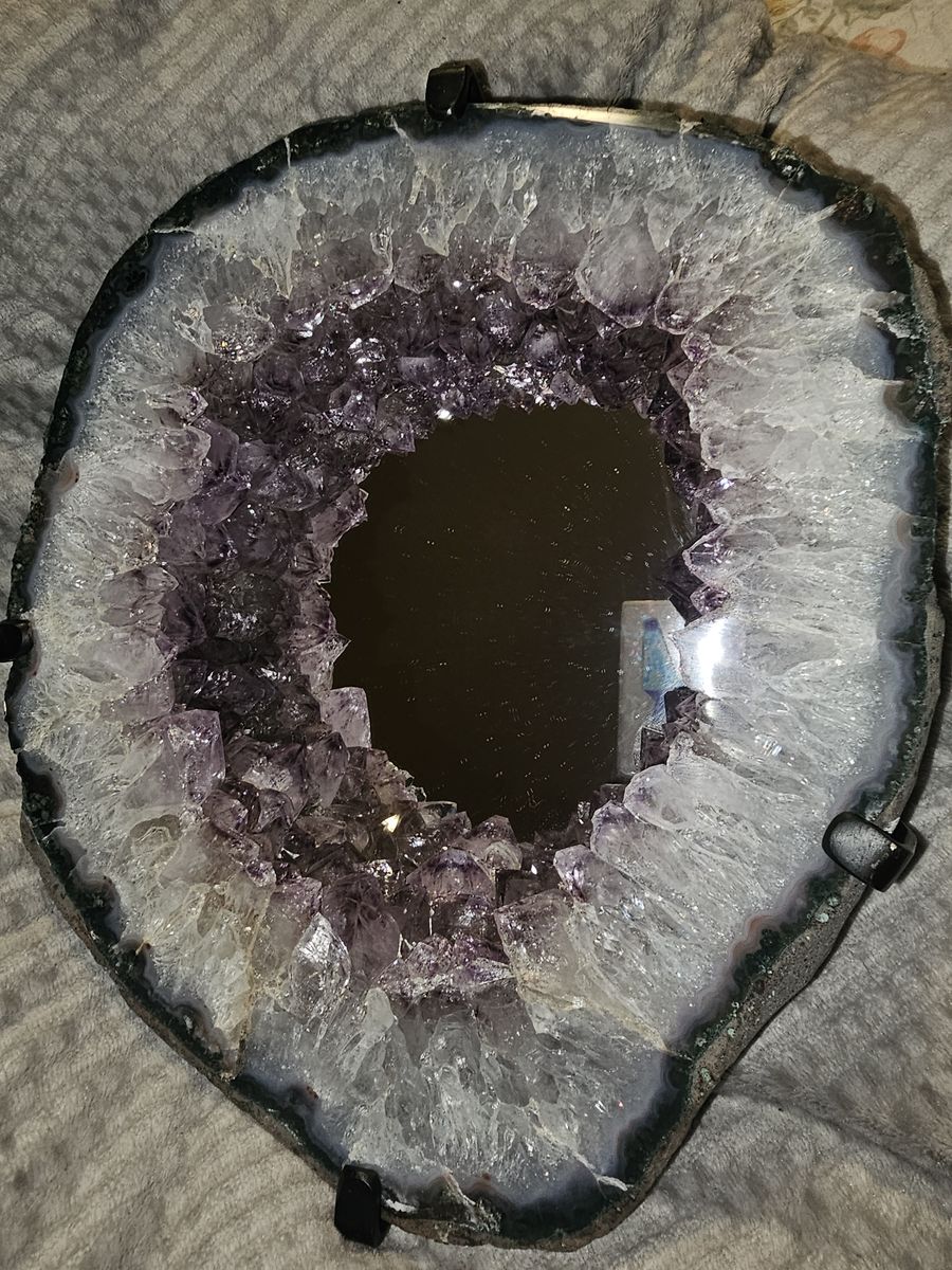 Natural Amethyst Crystal Mirror | 7.2 lbs | Unique Home Décor