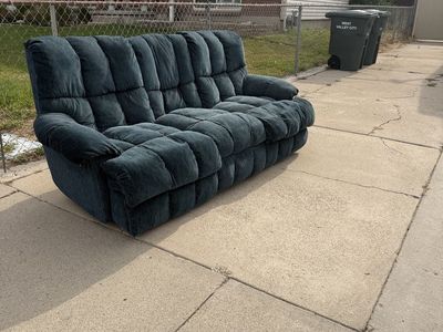 Green Reclining Sofa with Drop-Down Cupholders & Storage Drawer - Gently Used