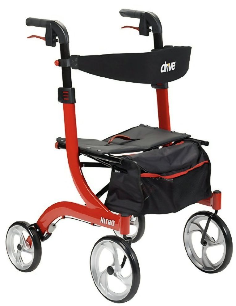 Drive Medical Nitro DLX Rollator Walker - Red Folding Mobility Aid