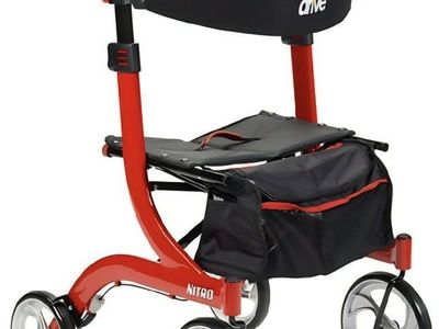 Drive Medical Nitro DLX Rollator Walker - Red Folding Mobility Aid