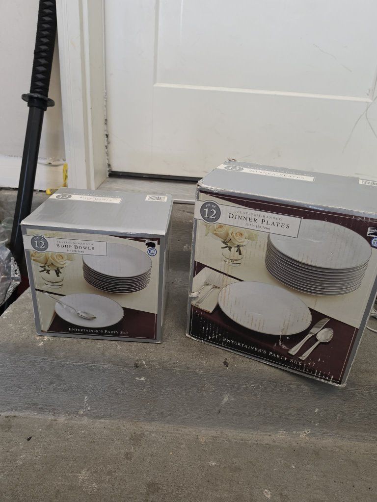 Brand New 24-Piece Platinum-Banded Dinnerware Set