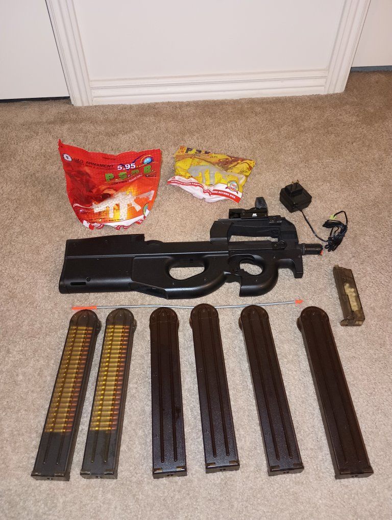 Airsoft Gun Lot – Echo 1 P90, M14 Rifle, Gear, Mags & Accessories