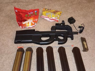 Airsoft Gun Lot – Echo 1 P90, M14 Rifle, Gear, Mags & Accessories