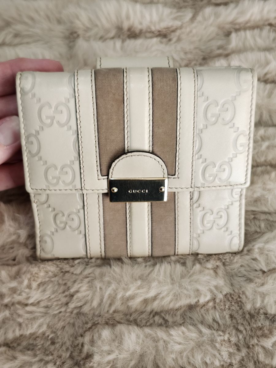 Gucci Cream Leather & Brown Suede Compact Wallet