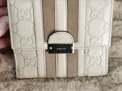 Gucci Cream Leather & Brown Suede Compact Wallet