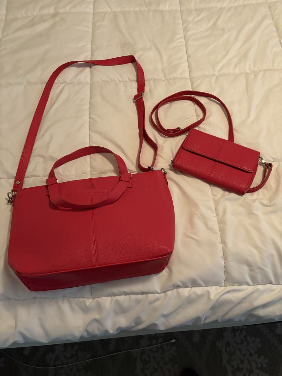 Thirty-One Thirty One Red Pebble Faux Leather Purse & Wallet Set Crossbody Shoulder Bag