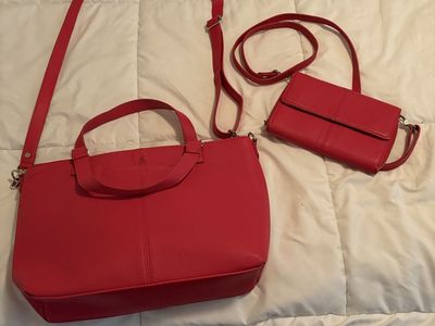 Thirty-One Thirty One Red Pebble Faux Leather Purse & Wallet Set Crossbody Shoulder Bag