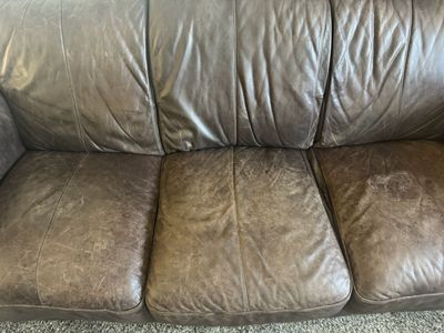 Brown Leather Three-Seater Couch - Good Condition