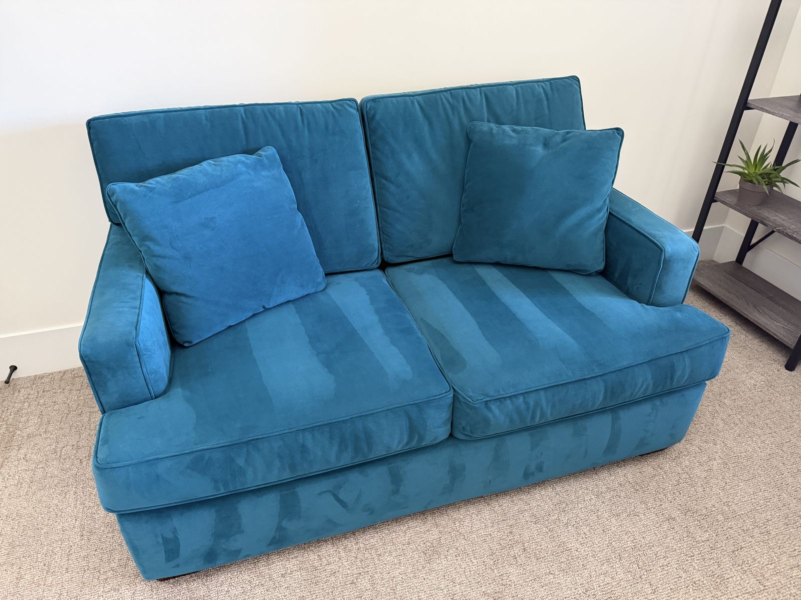 Teal Velvet Sofa – Excellent Condition – $200