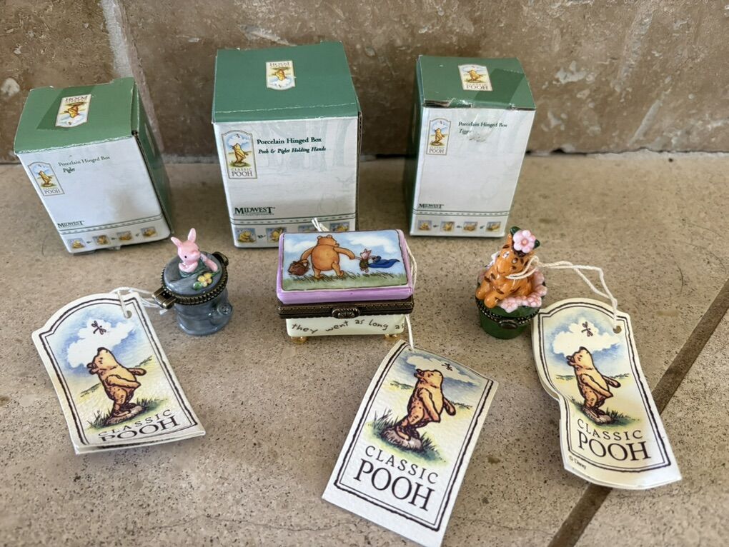 3 Hinged Trinket Boxes Pooh, Piglet, Tigger
