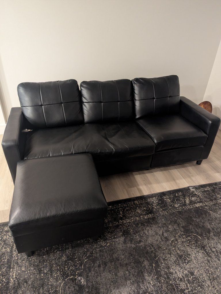 Black Sofa with Movable Ottoman