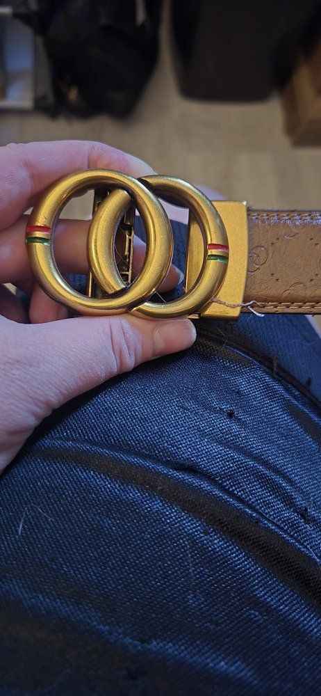 Vintage Gucci Brown Leather Belt With Gold Double G Buckle Size 40