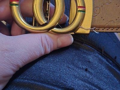 Vintage Gucci Brown Leather Belt With Gold Double G Buckle Size 40