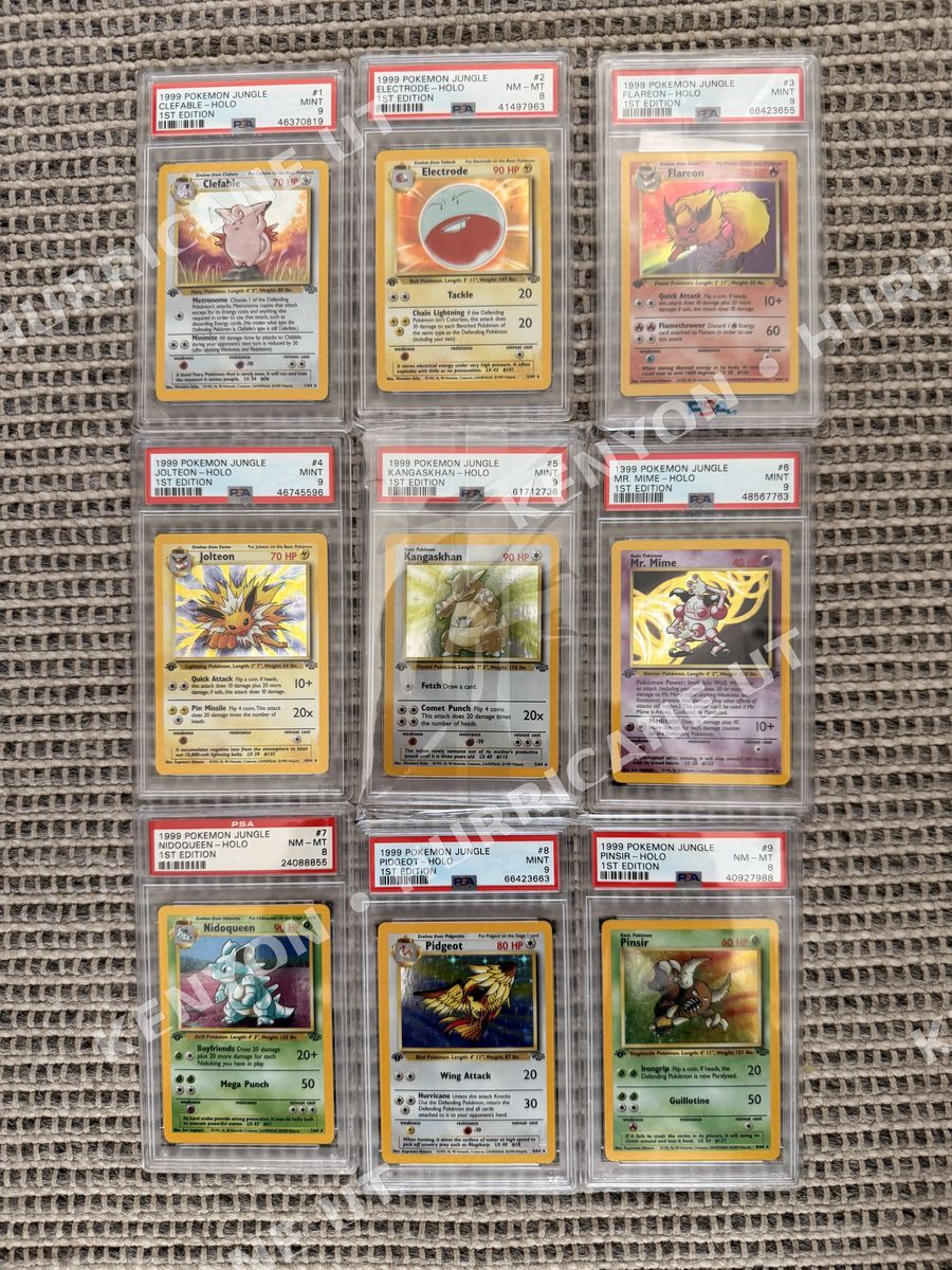 Complete 1999 Pokemon Jungle 1st Edition Set – 64/64 PSA Graded + 3 Bonus Slabs