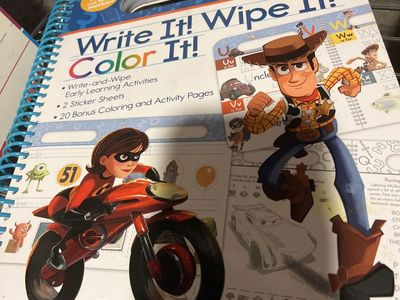 Pixar Write It! Wipe It! Color It! Early Learning Activity Book - 20 Pages, 2 Sticker Sheets, Marker