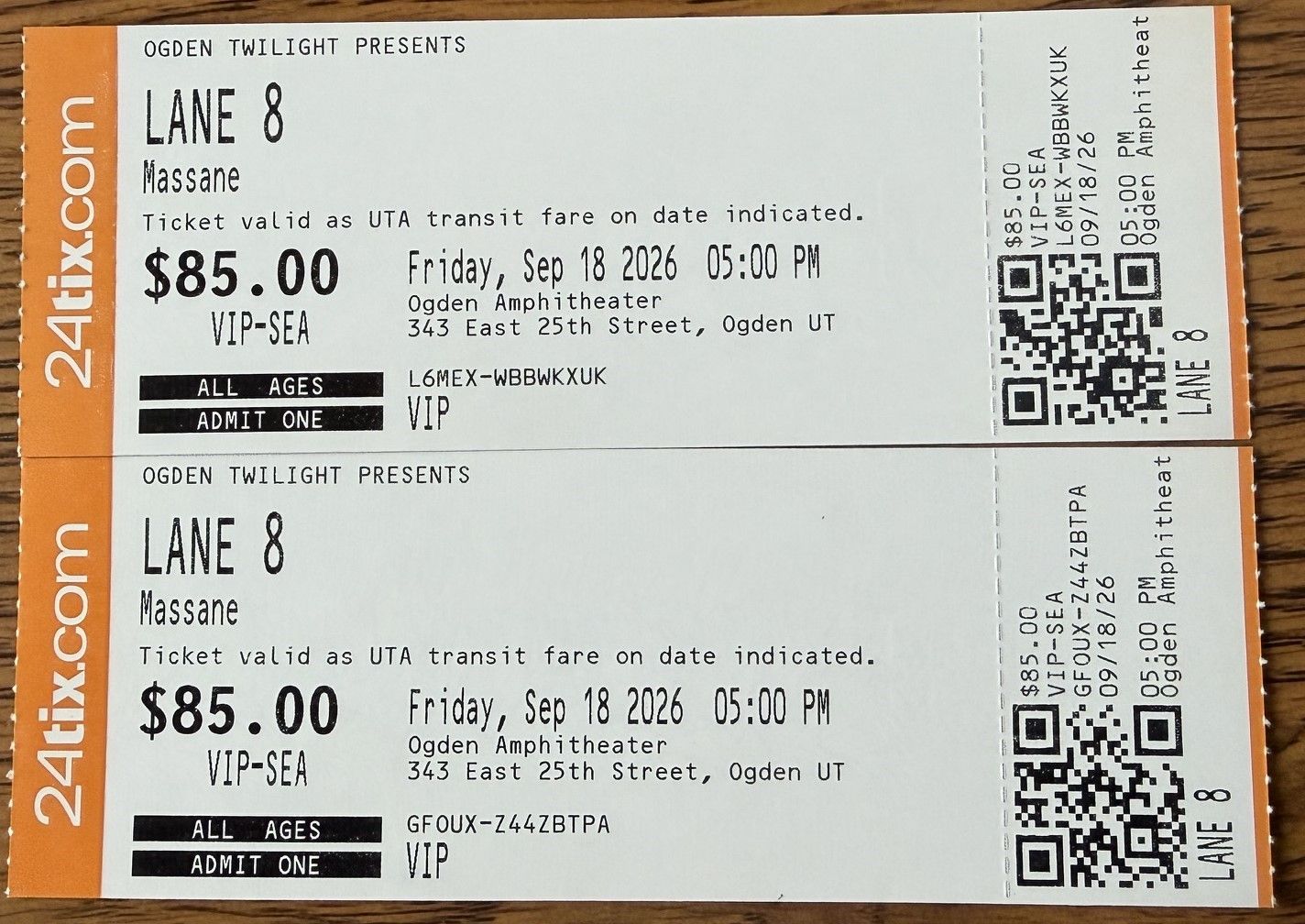 Lane 8 -- Ogden Twilight VIP Tickets