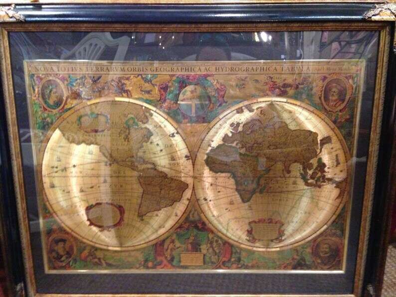 Large Framed Art by "Manifestations Inc Magic Effects Old World Maps