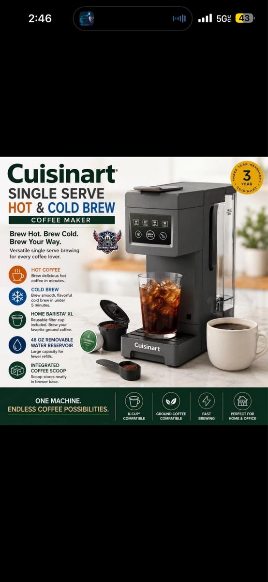 Cuisinart Single Cup Hot & Cold Brew Coffee Maker (model SS-27PC).