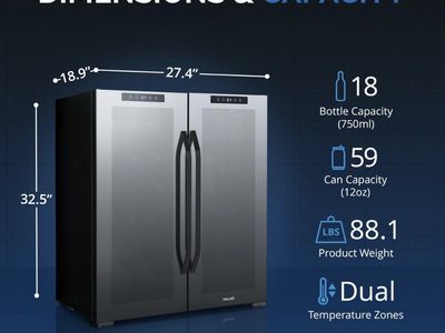 Brand New! Newair French Door 18 Bottle 59 Can Dual Zone Wine and Beverage Cooler ABR-1850D