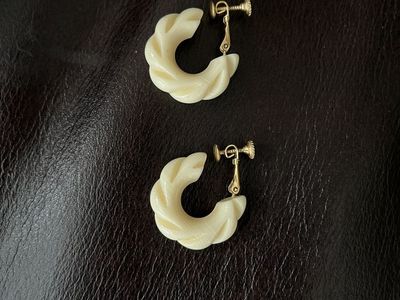 Vintage 'Napier' Faux Ivory Earrings - 1950's-1960's